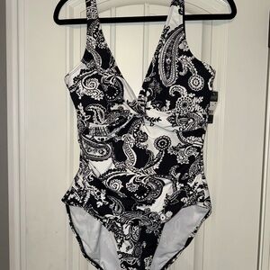Ralph Lauren Black and White Paisley One Piece Swimsuit